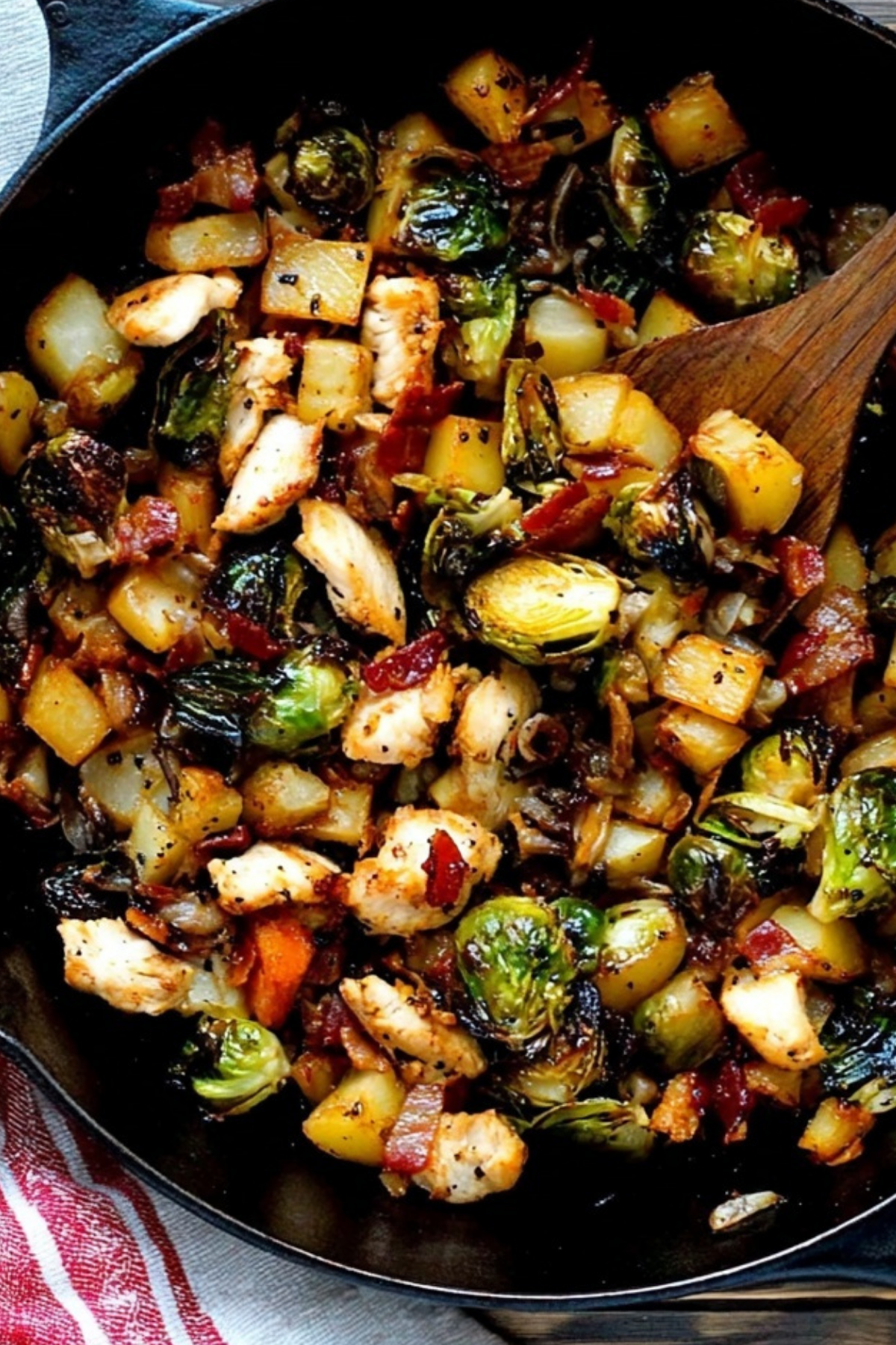 Harvest Chicken Hash in cast-iron skillet with fall vegetables