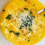 Italian Penicillin Soup in a bowl with fresh Parmesan and lemon
