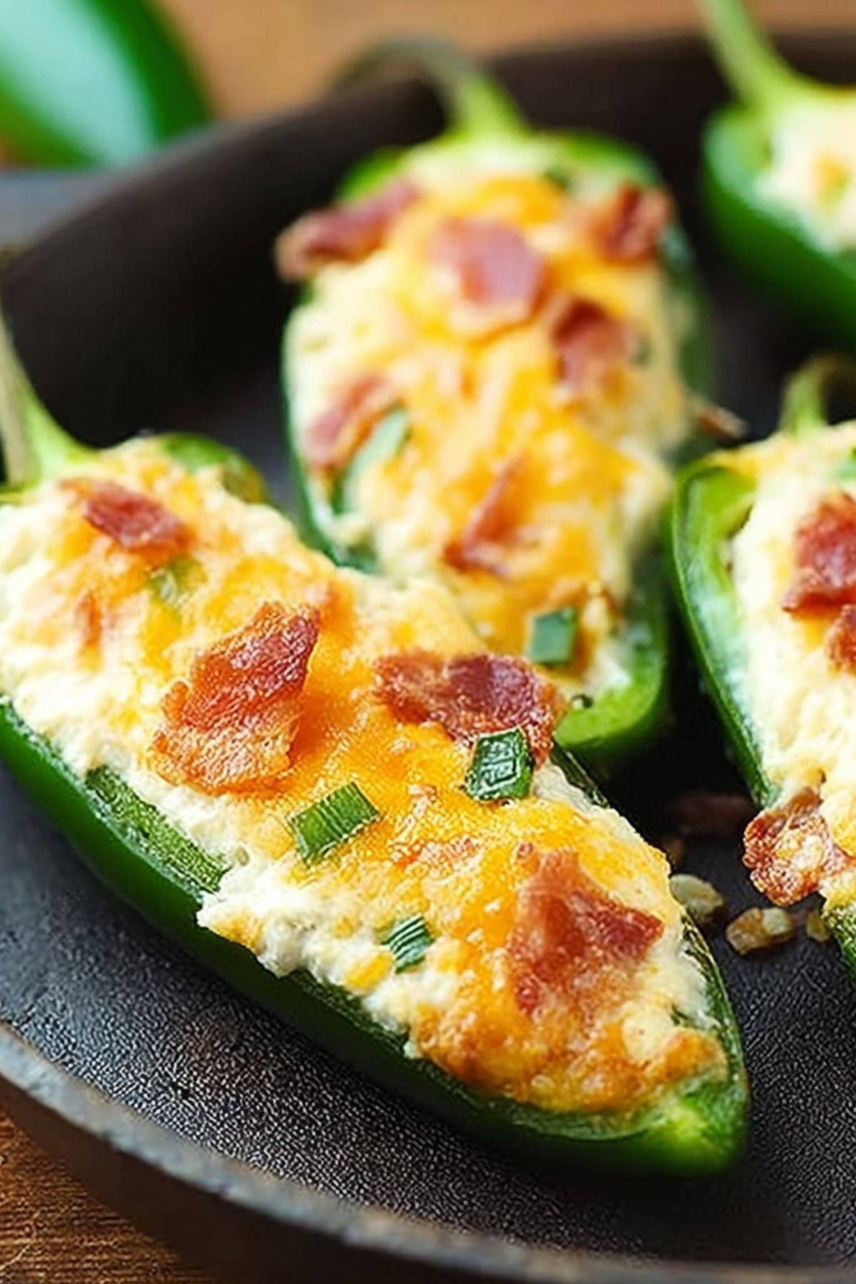 "Jalapeno Poppers filled with cream cheese and topped with bacon"