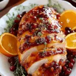 Juicy Cranberry Orange Glazed Turkey Breast with fresh herbs and glaze