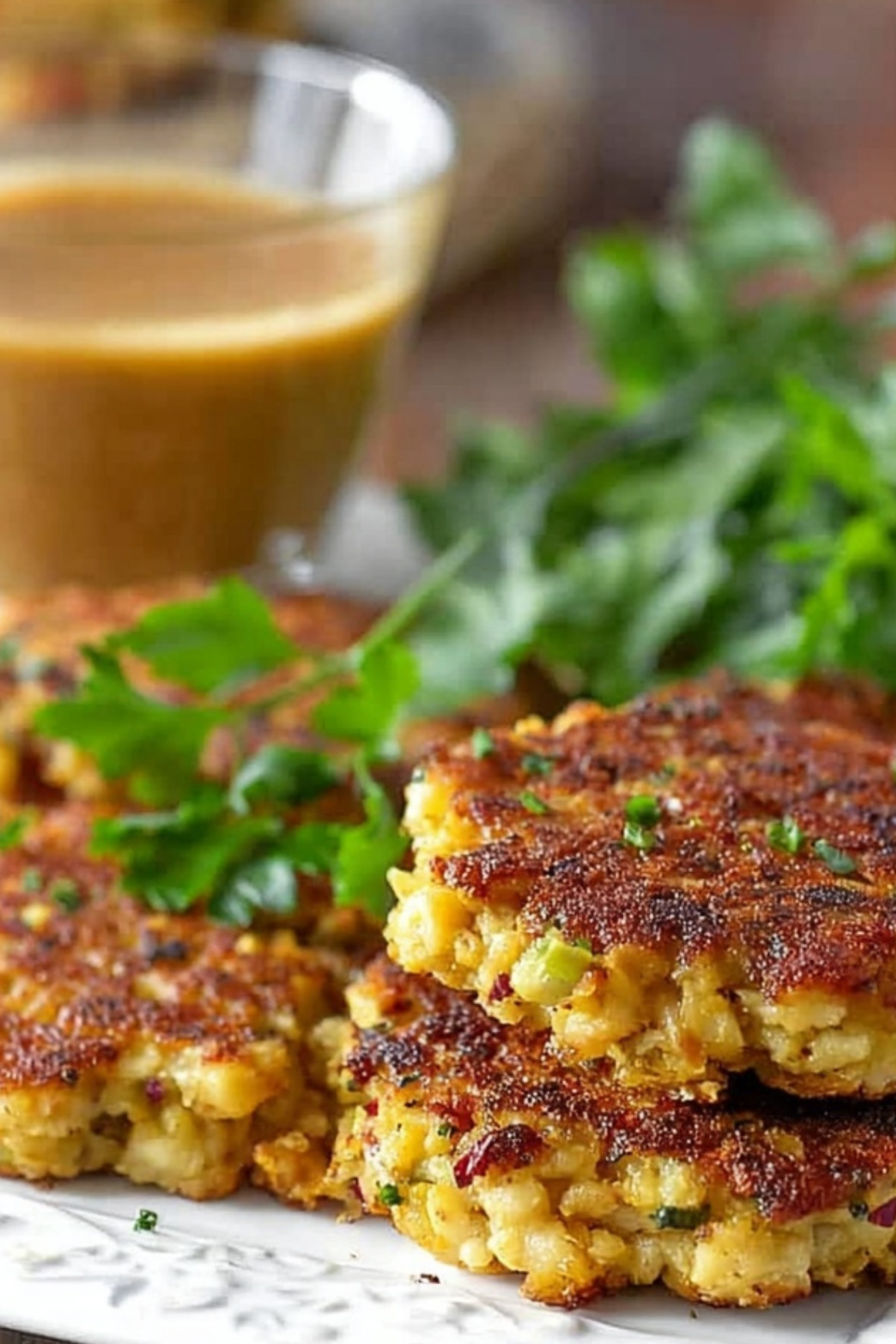 crispy leftover stuffing cakes served with gravy