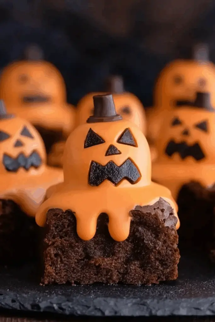 Melted Jack O’ Lantern Brownies Halloween dessert