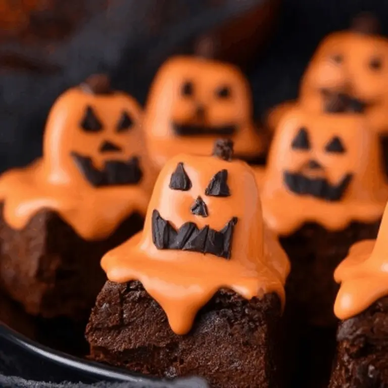 Melted Jack O’ Lantern Brownies Halloween dessert