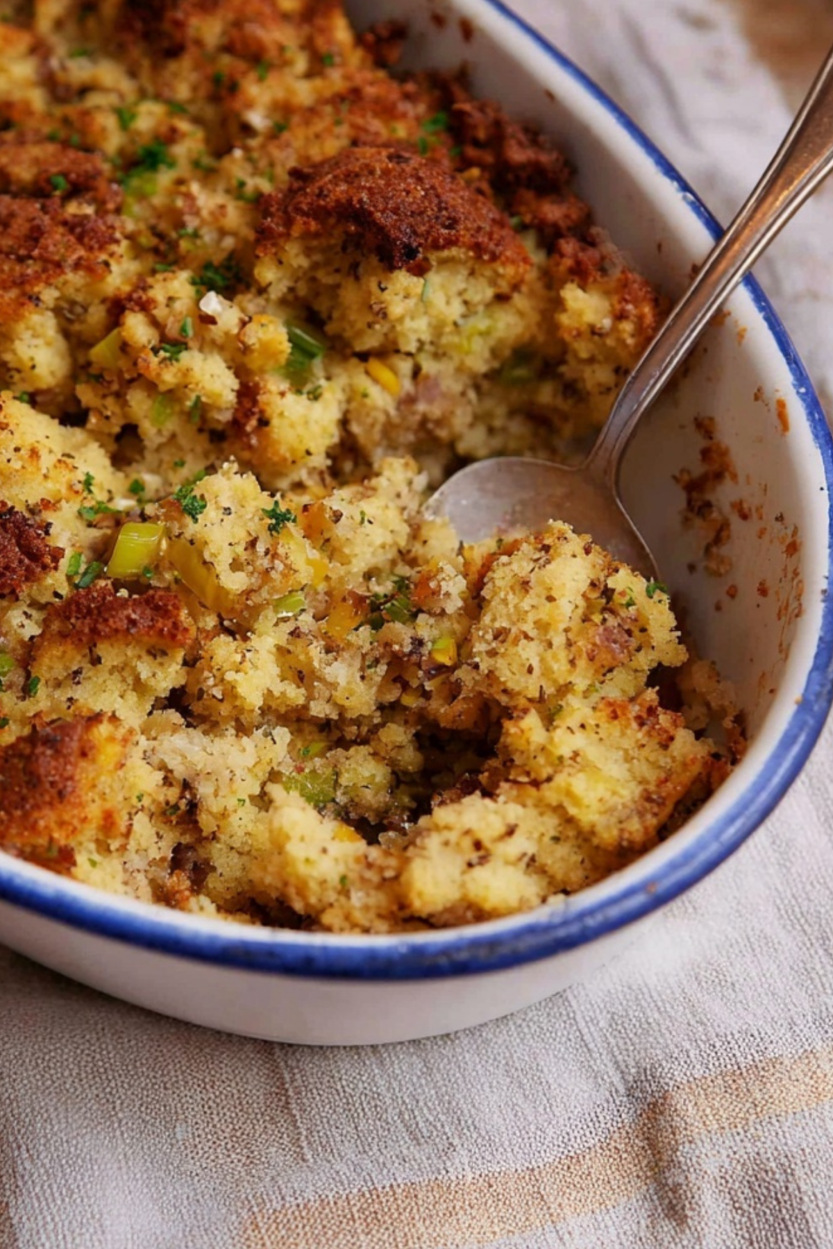 Old-Fashioned Cornbread Dressing with cornbread and herbs
