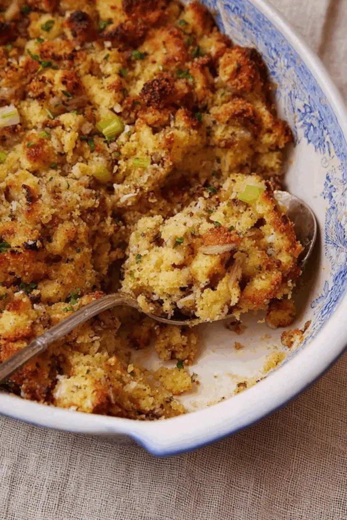 Old-Fashioned Cornbread Dressing with cornbread and herbs