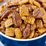 Praline Crunch Crispix Pecan recipe with pecans and crispy cereal