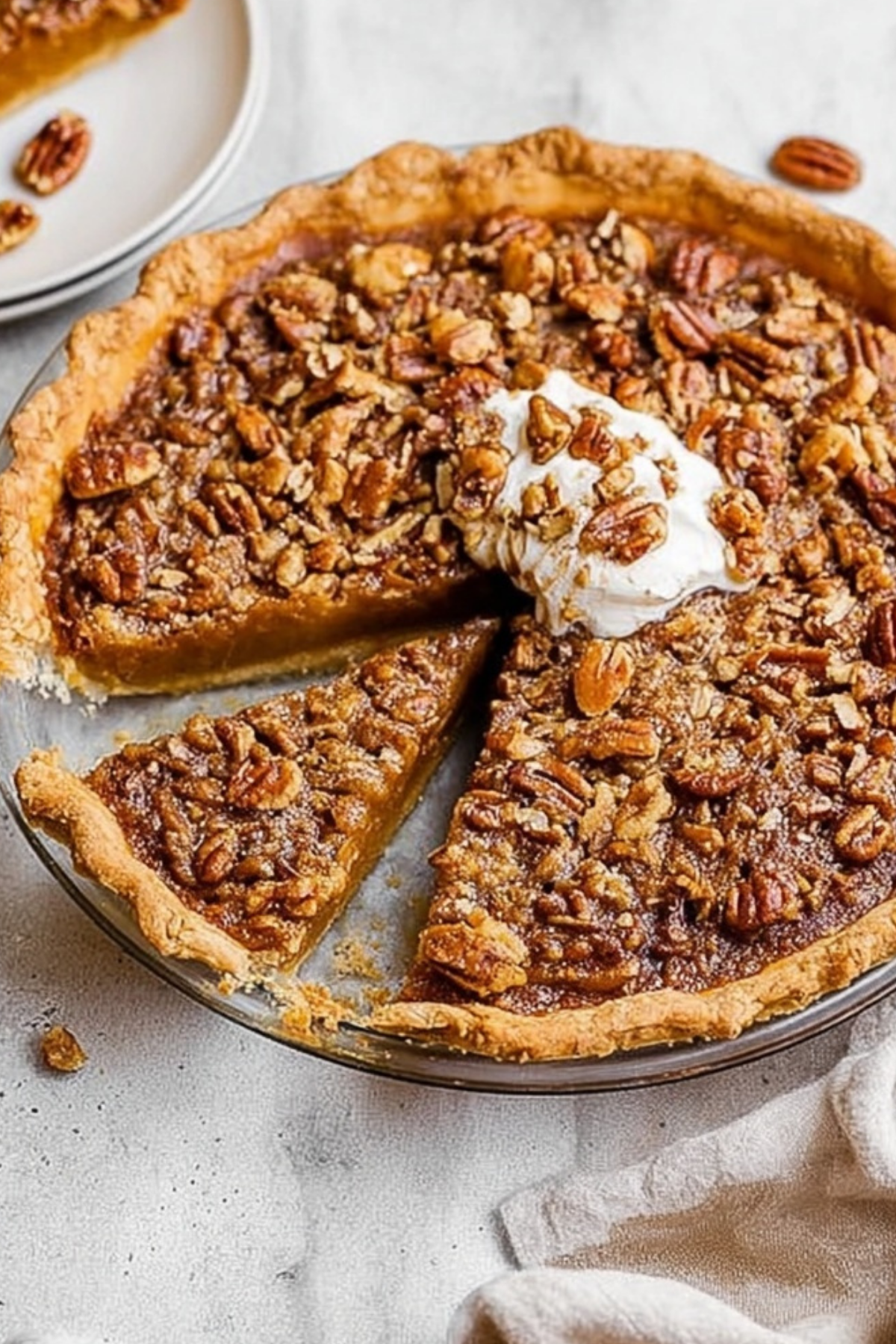 Praline Pumpkin Pie with crunchy pecan topping