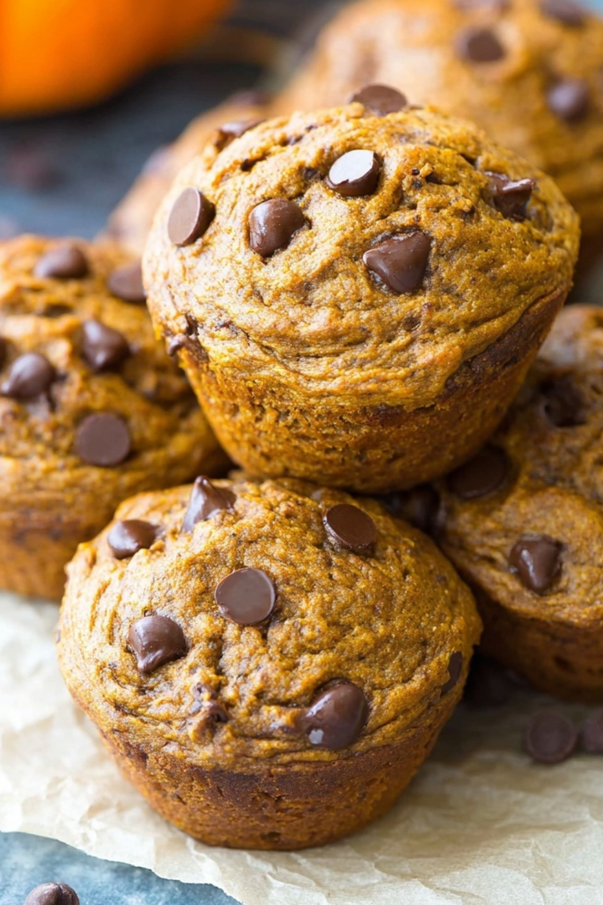Pumpkin Chocolate Chip Muffins fresh out of the oven