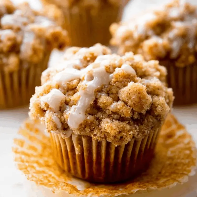 Pumpkin Crumb Cake Muffins with a spiced crumb topping and maple icing drizzle.