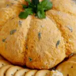 Pumpkin-Shaped Cheeseball ready to serve for a fall gathering