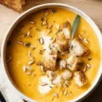 Roasted Butternut Squash Soup served with sourdough croutons