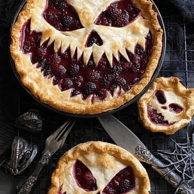 Spooky Good Berry Pie Halloween dessert with a berry filling and spooky design