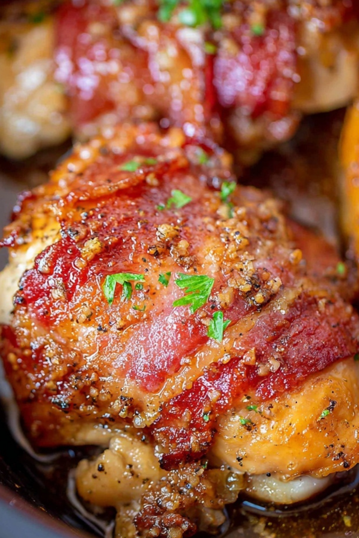 slow cooker bacon brown sugar garlic chicken on plate
