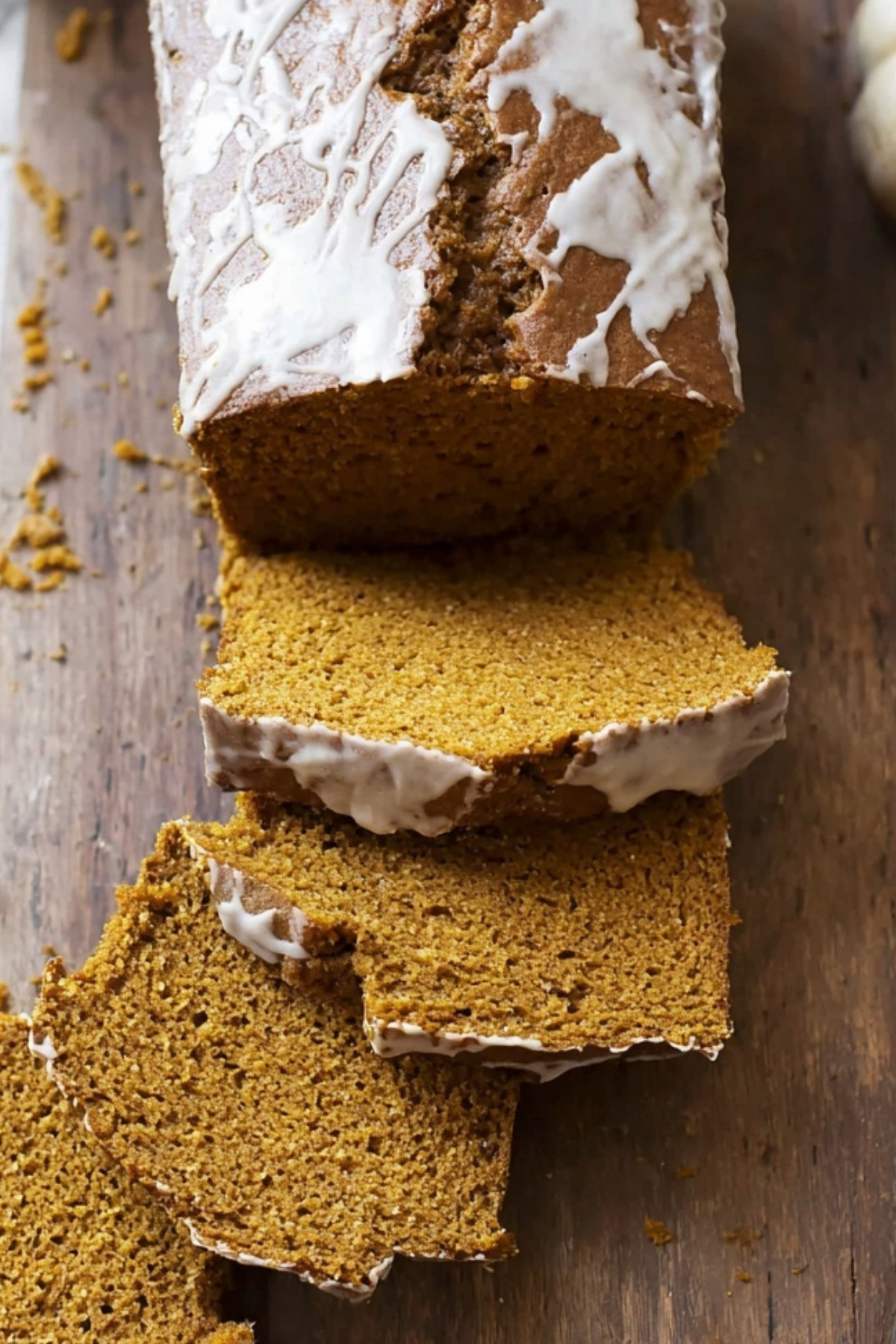 Moist Sourdough Discard Pumpkin Bread with vanilla glaze