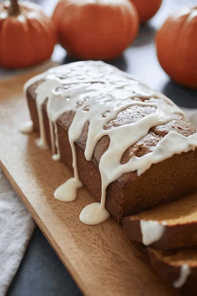 Moist Sourdough Discard Pumpkin Bread with vanilla glaze