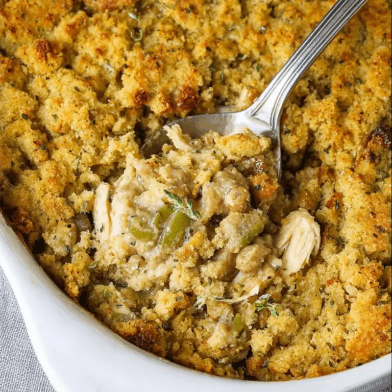 Southern Chicken and Dressing served with a golden crust and moist texture.