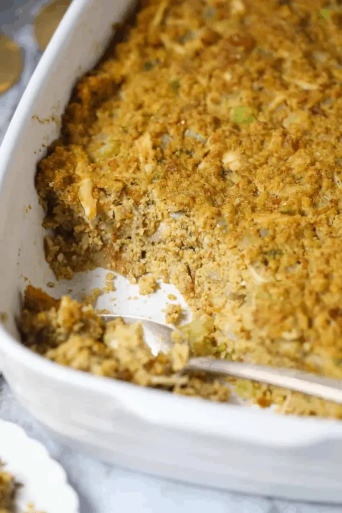 Southern Chicken and Dressing served with a golden crust and moist texture.