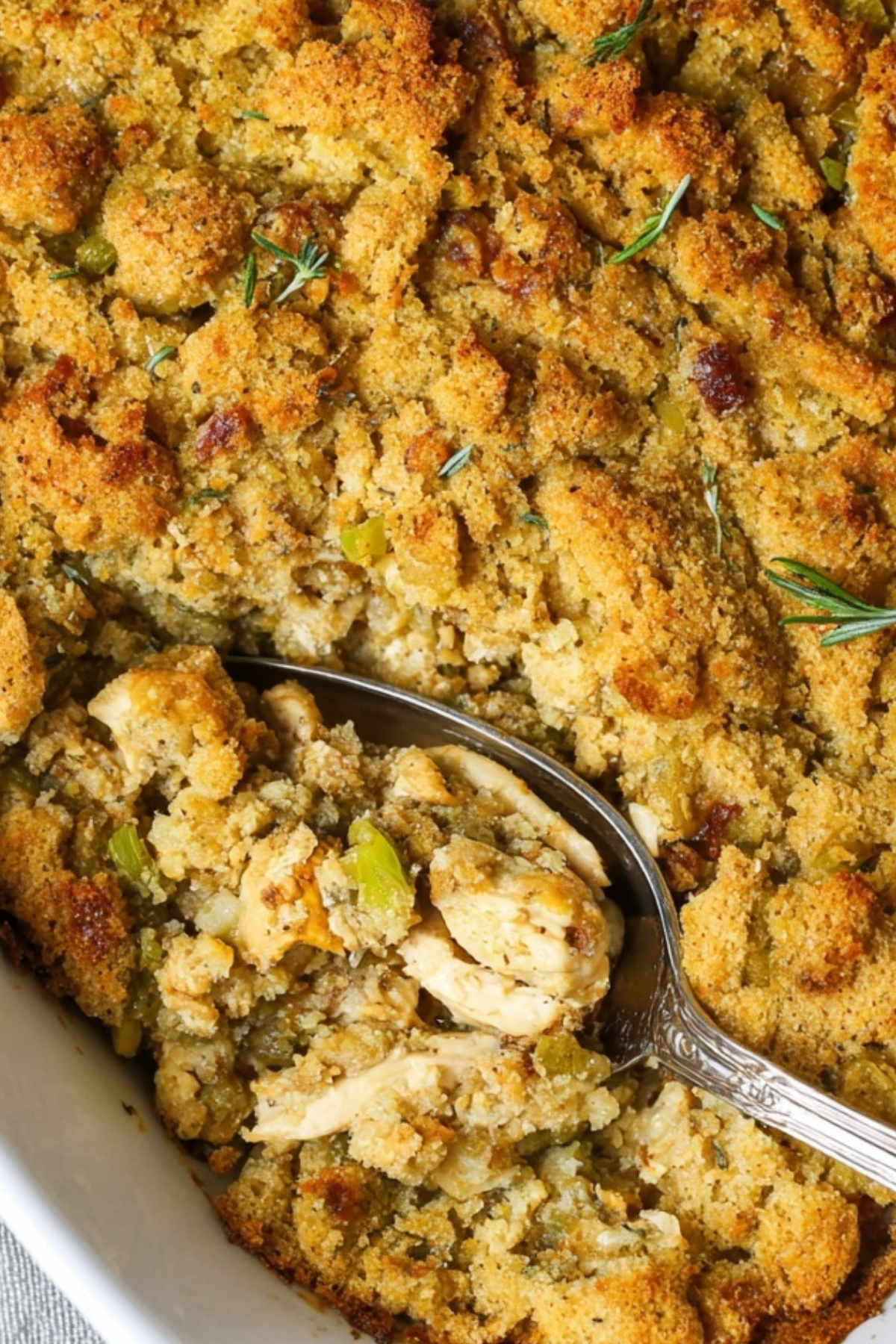 Southern Chicken and Dressing served with a golden crust and moist texture.