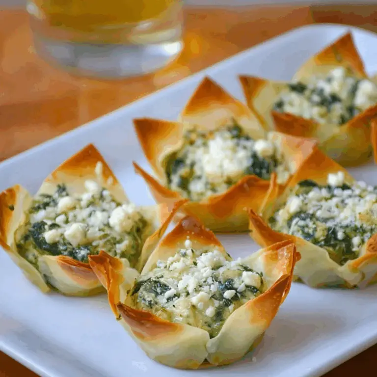 Spinach-Artichoke Dip Wonton Cups baked in muffin tin with creamy filling