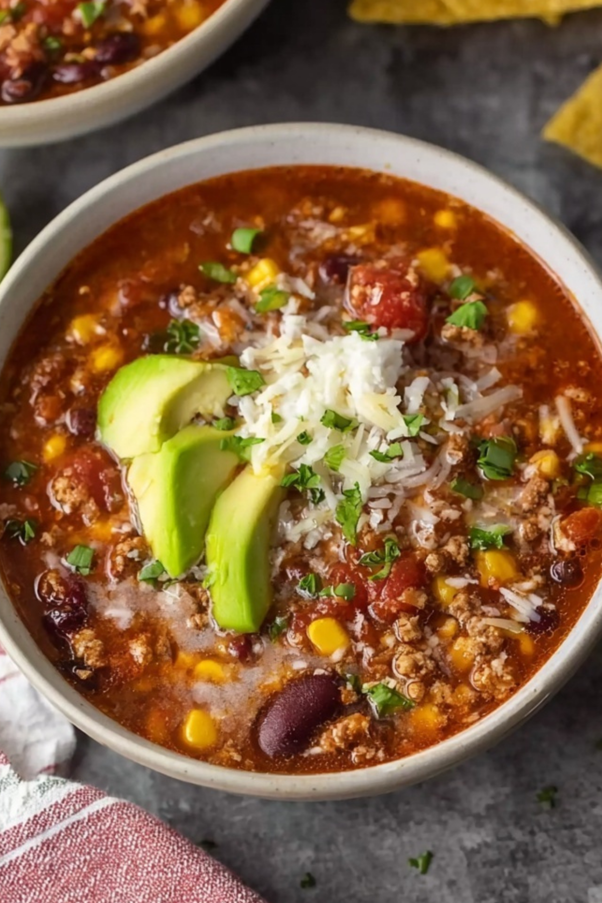 Taco Soup Recipe with beans, ground beef, and taco seasoning