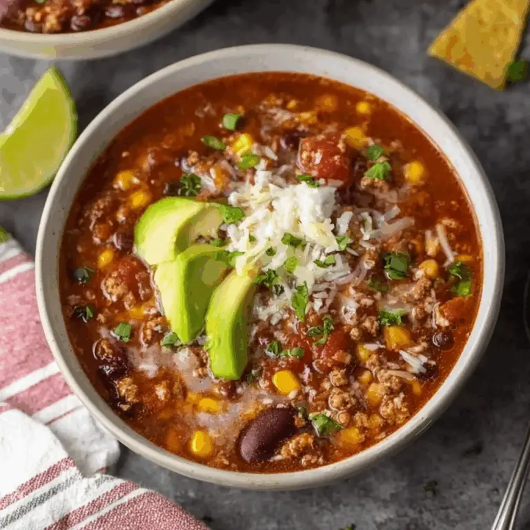 Taco Soup Recipe with beans, ground beef, and taco seasoning
