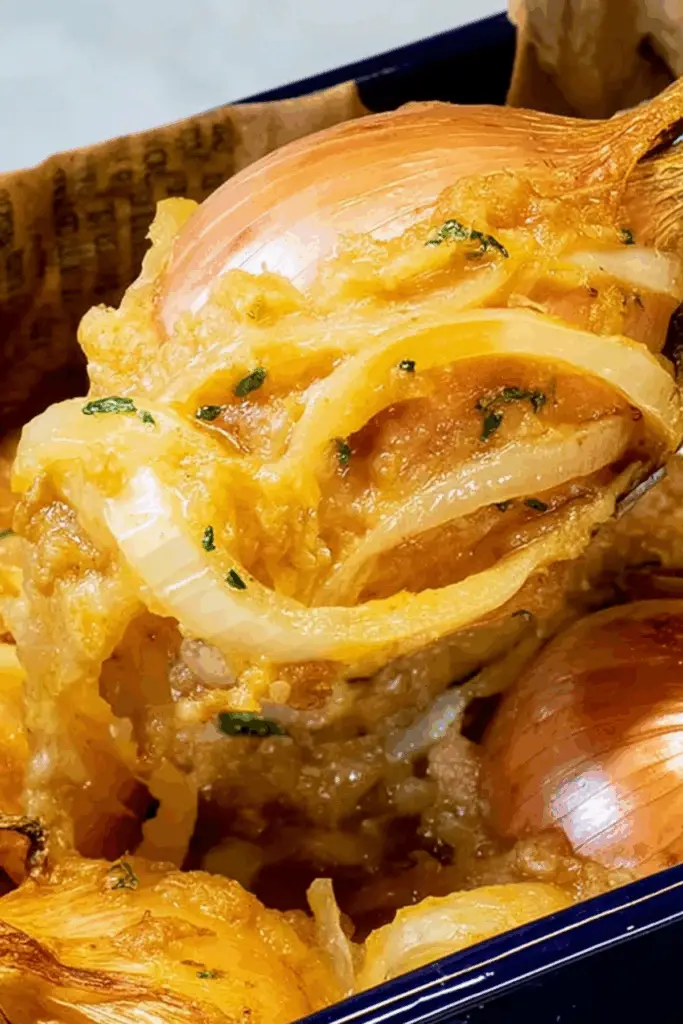Cheesy baked Tennessee Onions in casserole dish