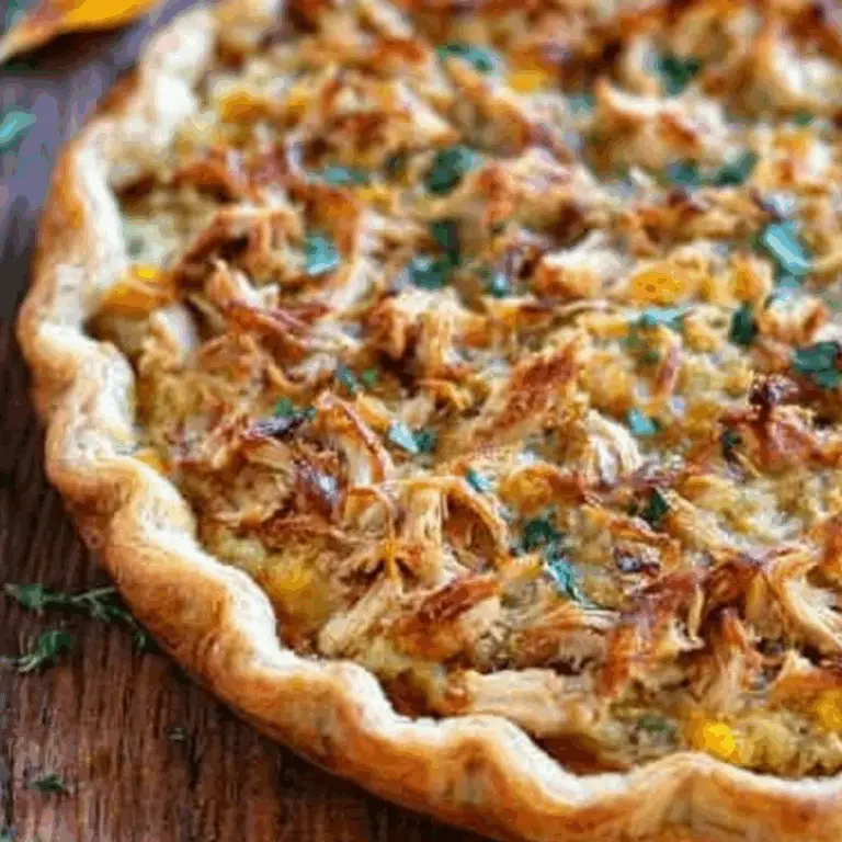 Thanksgiving Pizza with turkey, mashed potatoes, and stuffing