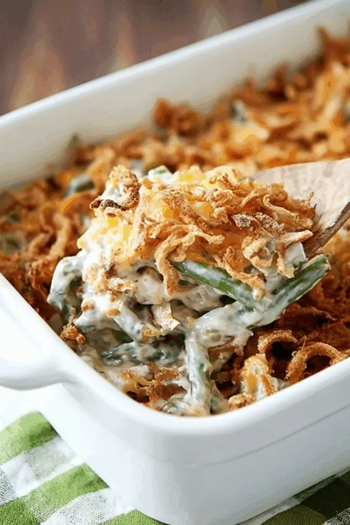 Ultimate Green Bean Casserole with bacon, cheese, and mushrooms