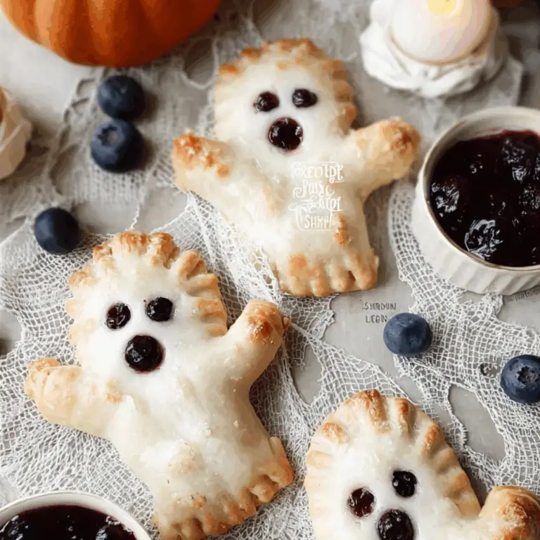 Vegan Blueberry Ghost Hand Pies on Halloween plate