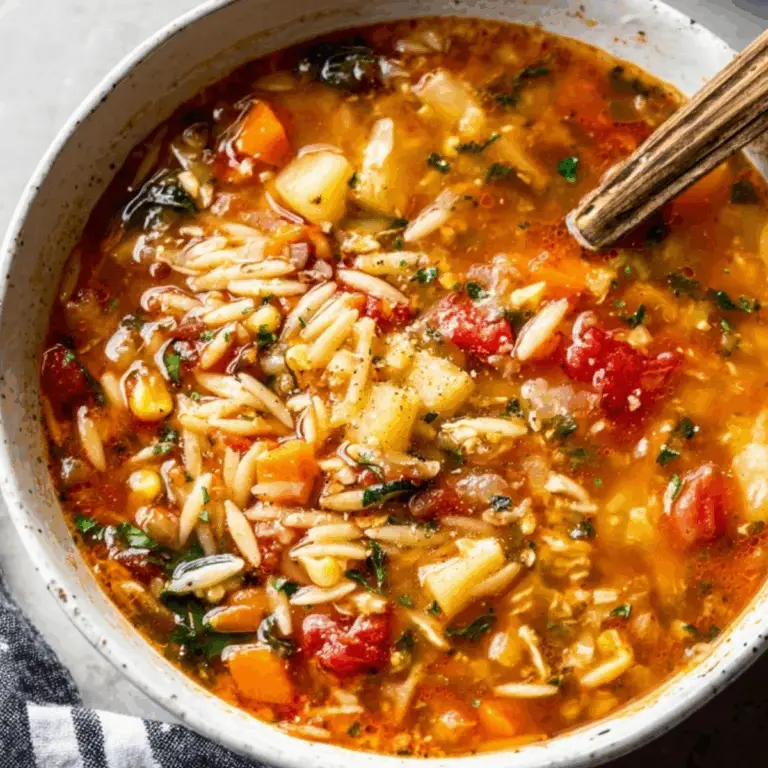 vegetable orzo soup with orzo pasta and fresh vegetables