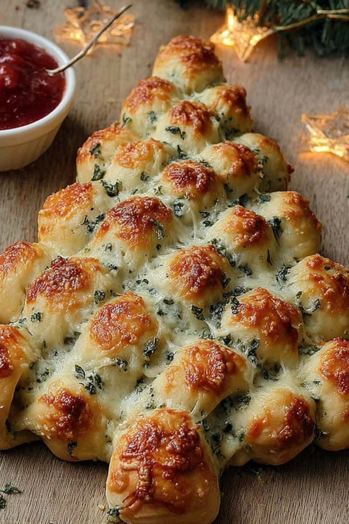 Cheesy Christmas Tree Bread with garlic butter and mozzarella