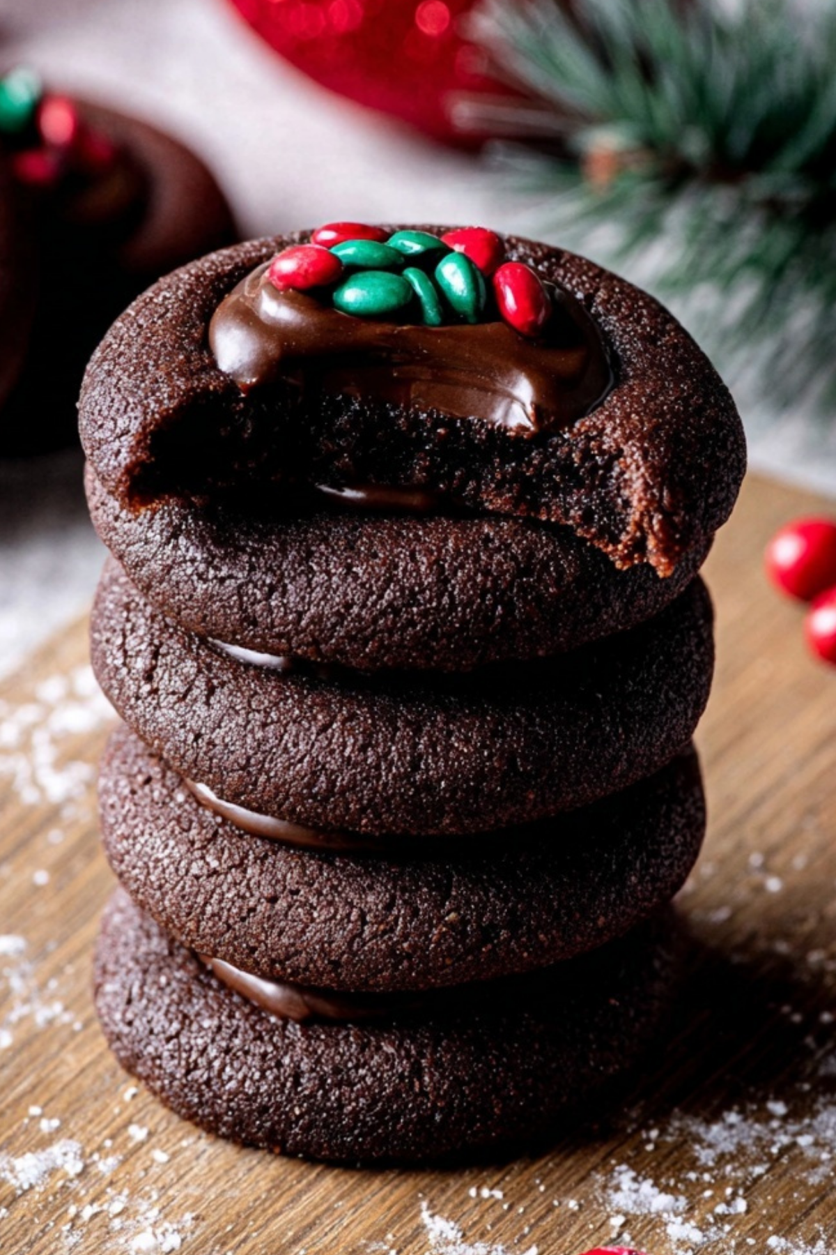 chocolate thumbprint cookies with ganache filling