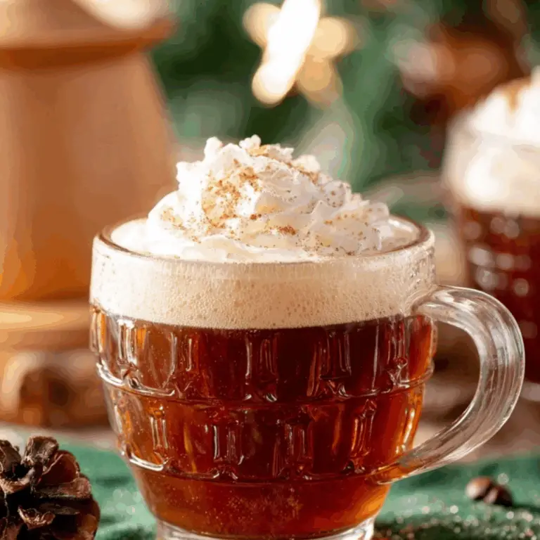 Christmas Coffee in a festive mug with whipped cream and cinnamon