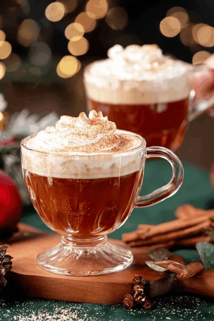 Christmas Coffee in a festive mug with whipped cream and cinnamon