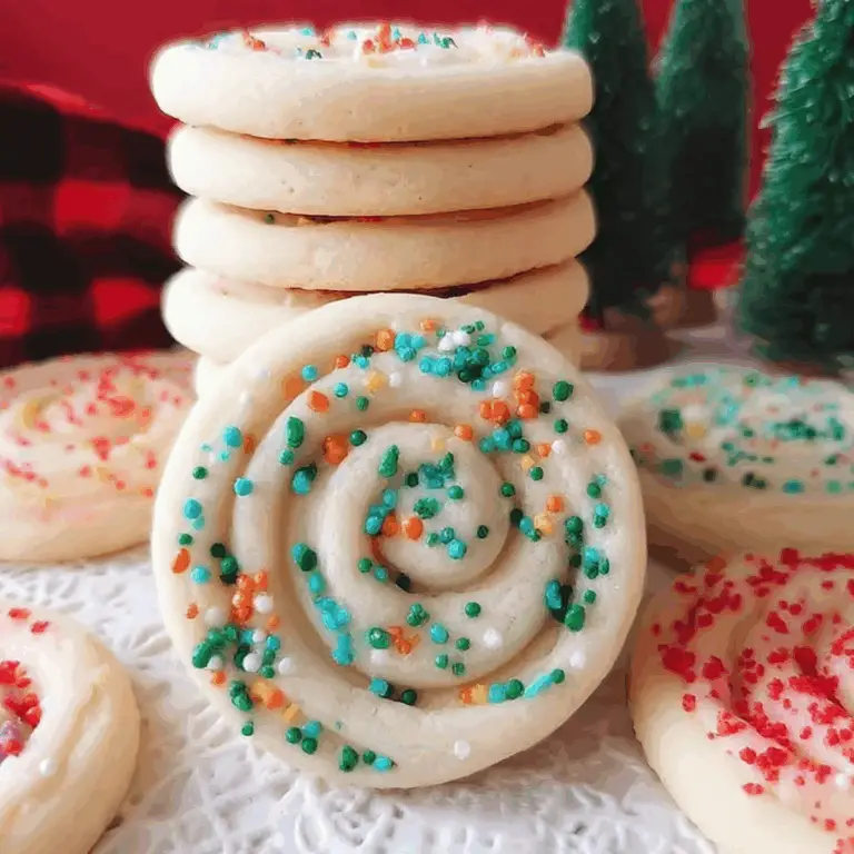Christmas Sugar Cookies decorated with frosting and sprinkles