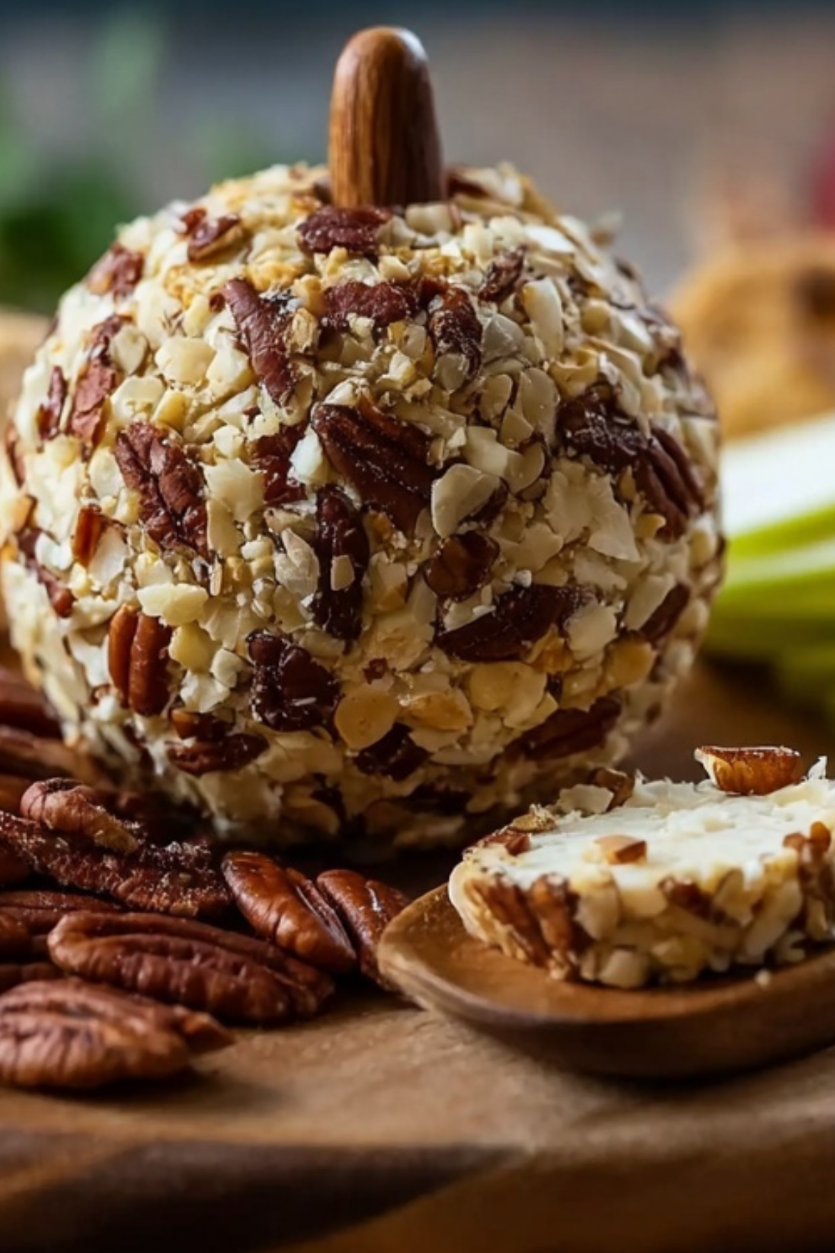 Acorn Cheeseball with cheddar, cranberries, and pecans, perfect holiday appetizer