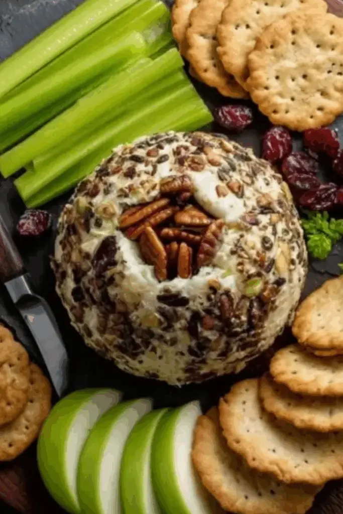 Acorn Cheeseball with cheddar, cranberries, and pecans, perfect holiday appetizer