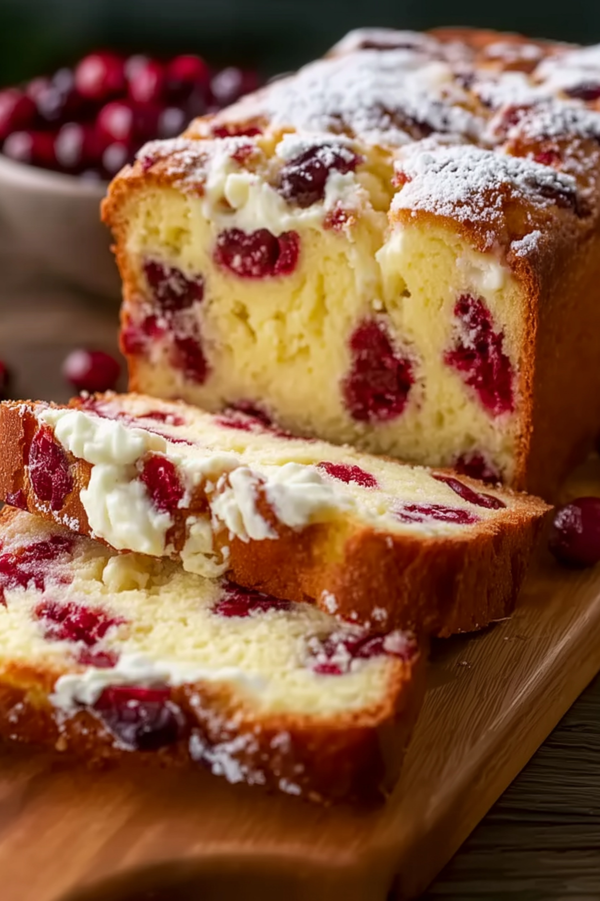 Cream Cheese Cranberry Loaf with a swirl of cream cheese and tart cranberries