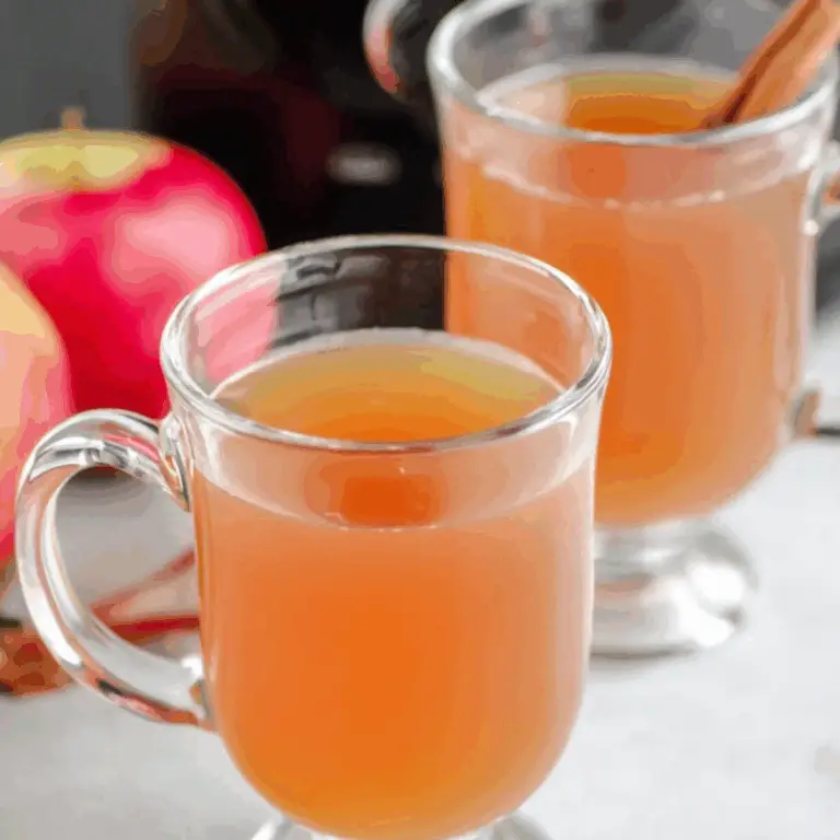 crockpot apple cider in mug with cinnamon and orange