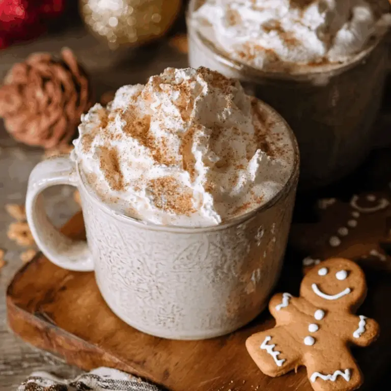 Cozy Gingerbread Latte topped with whipped cream and spices