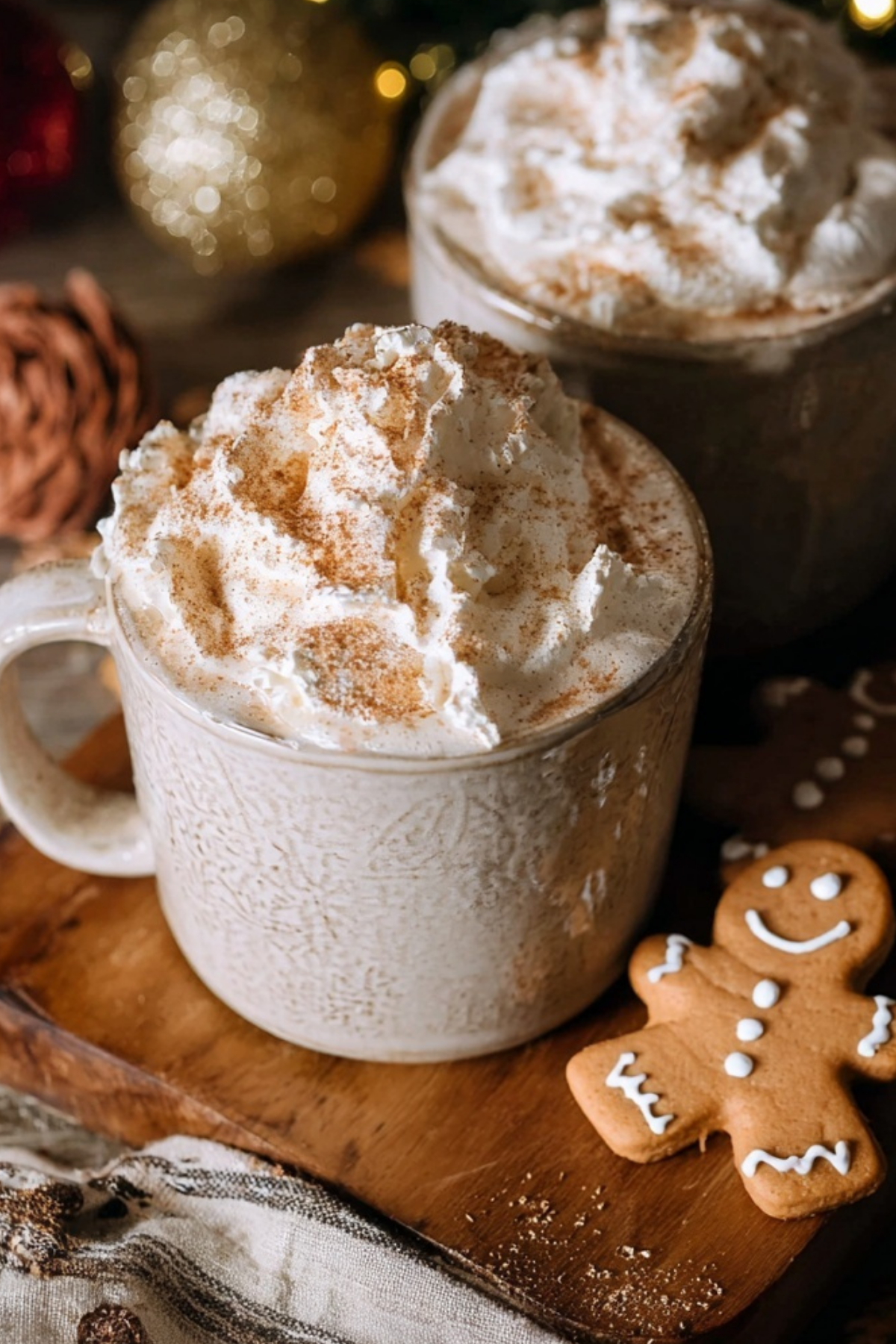 Cozy Gingerbread Latte topped with whipped cream and spices