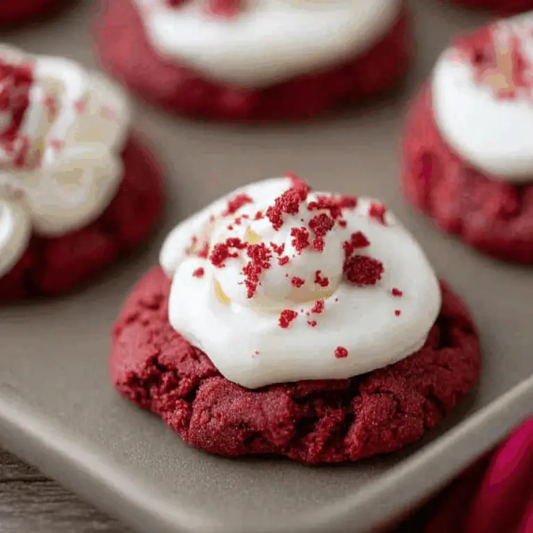 Crumbl Red Velvet Cupcake Cookies topped with cream cheese frosting