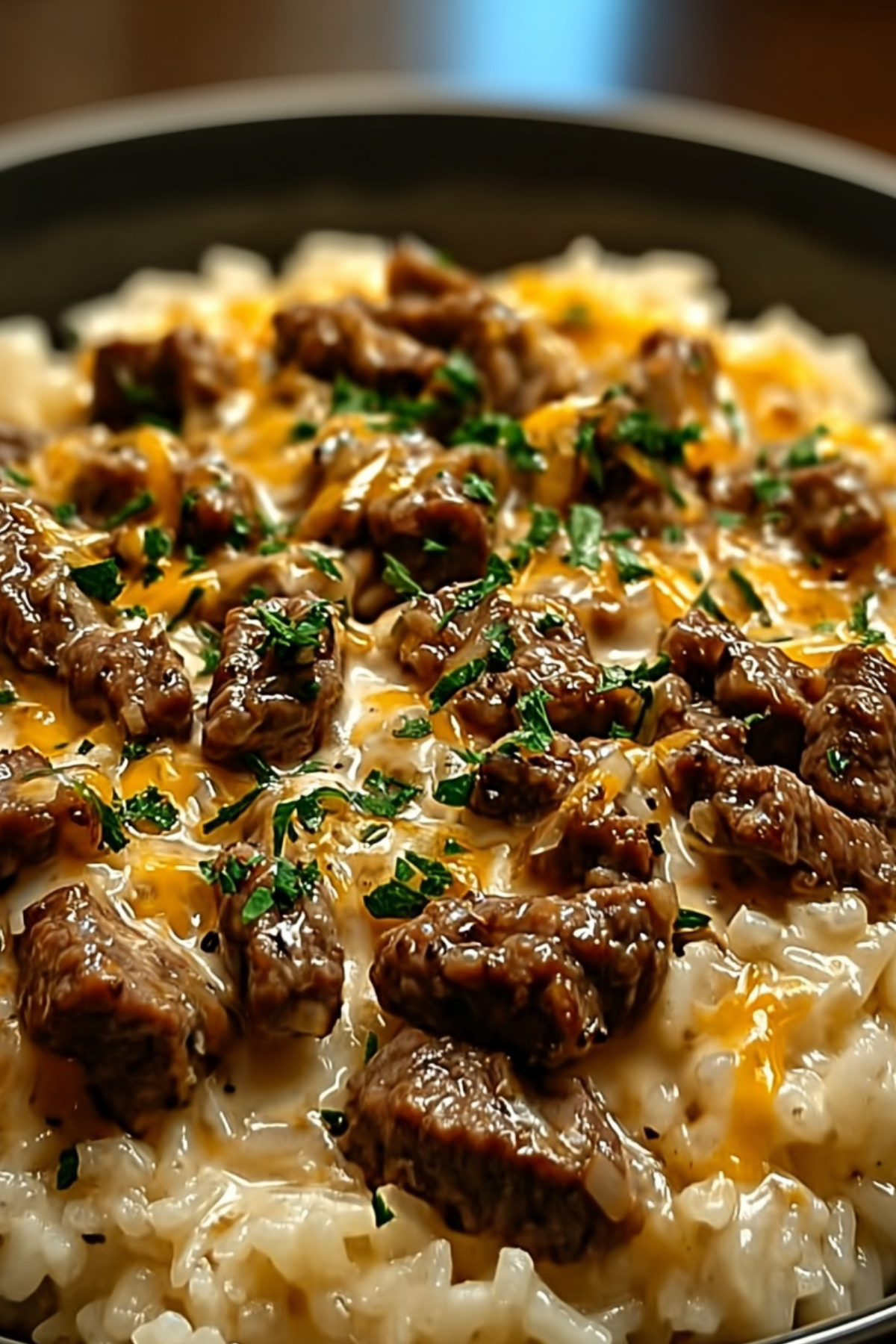 Garlic Butter Beef and Rice recipe with ground beef, rice, and cheese