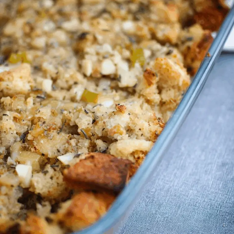 Grandma’s Thanksgiving Dressing served with turkey and gravy
