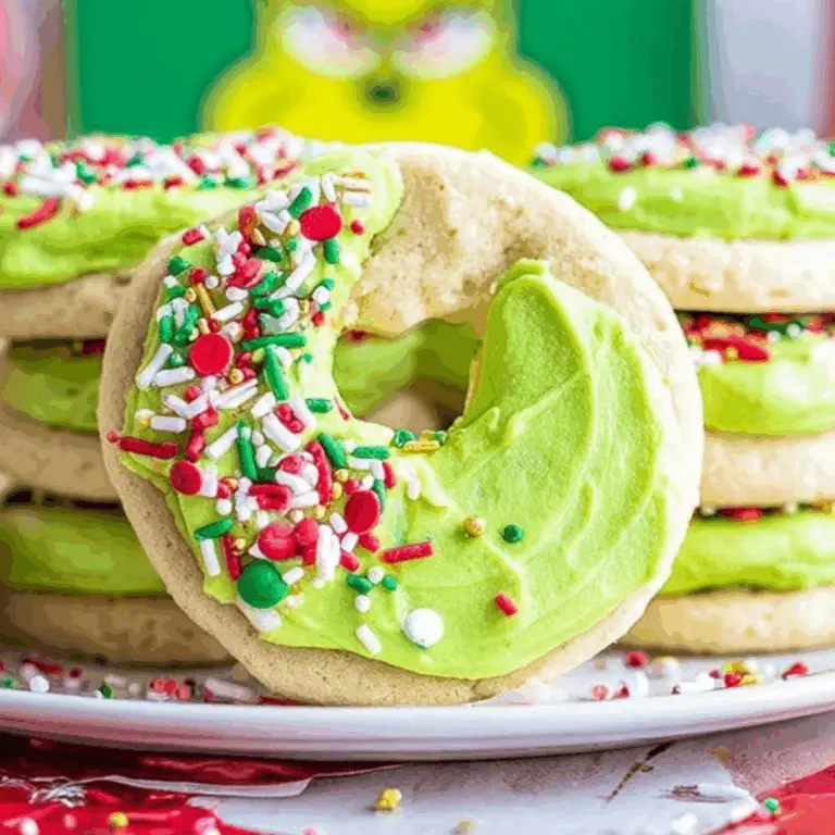 Grinch Crumbl Christmas Sugar Cookies with festive green frosting