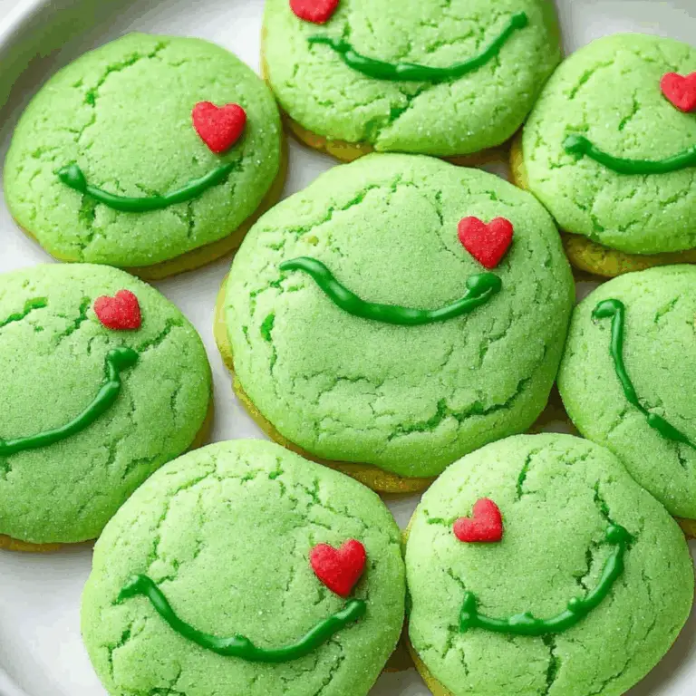 Grinch Sugar Cookies with red heart sprinkles