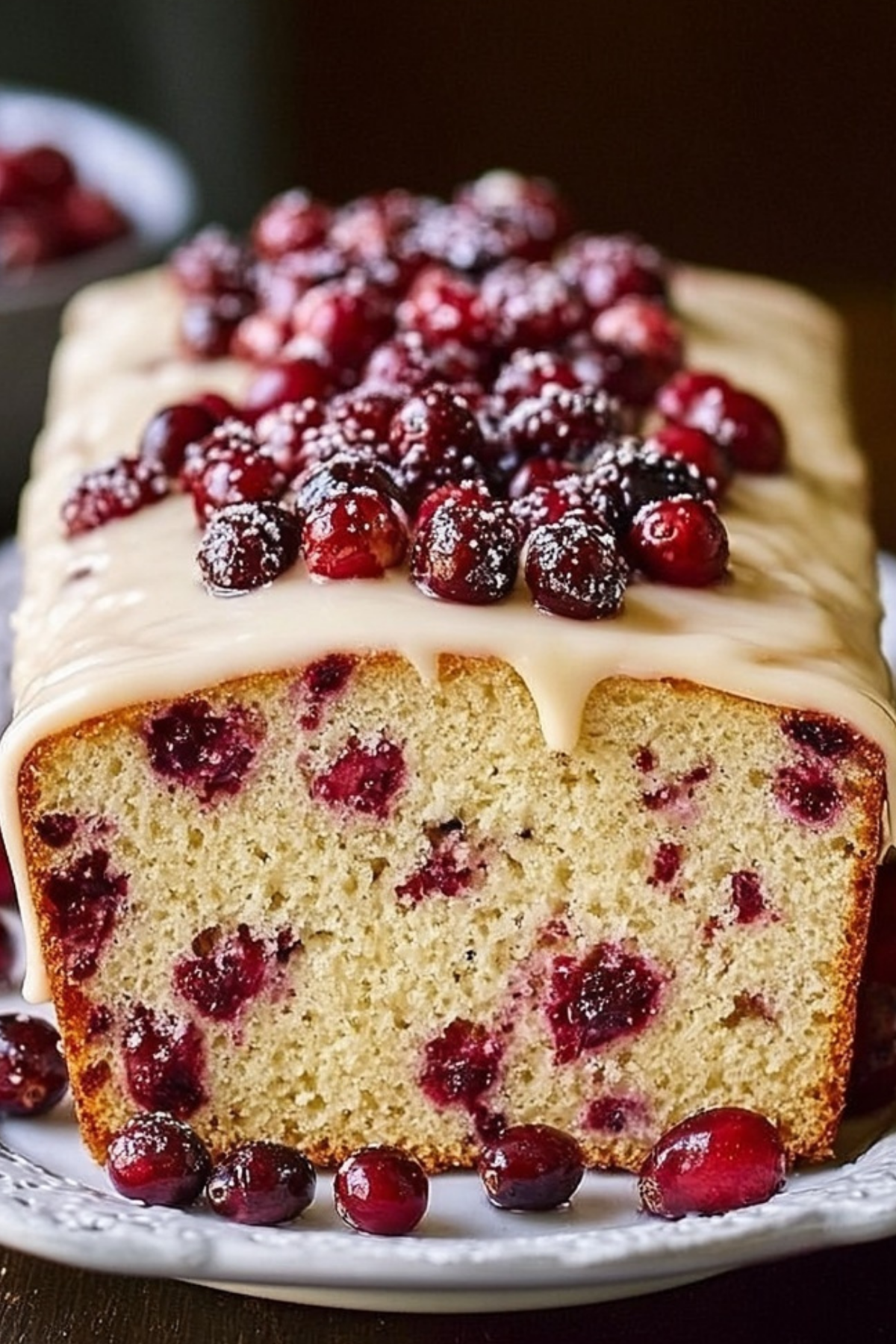 Heavenly Cranberry Pound Cake with fresh cranberries and orange zest