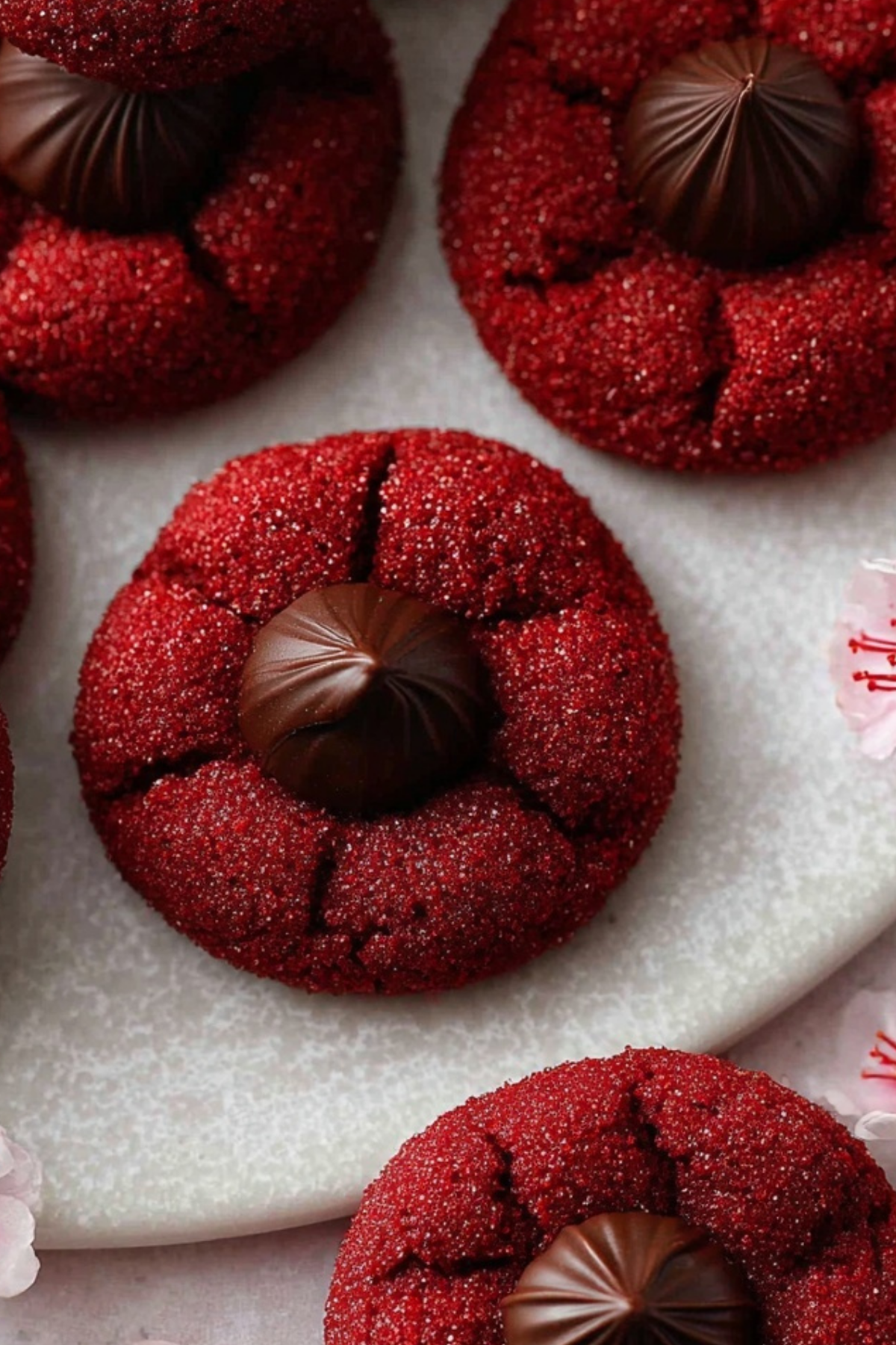 Hershey’s Red Velvet Blossoms Cookies with Hershey’s Kiss on top