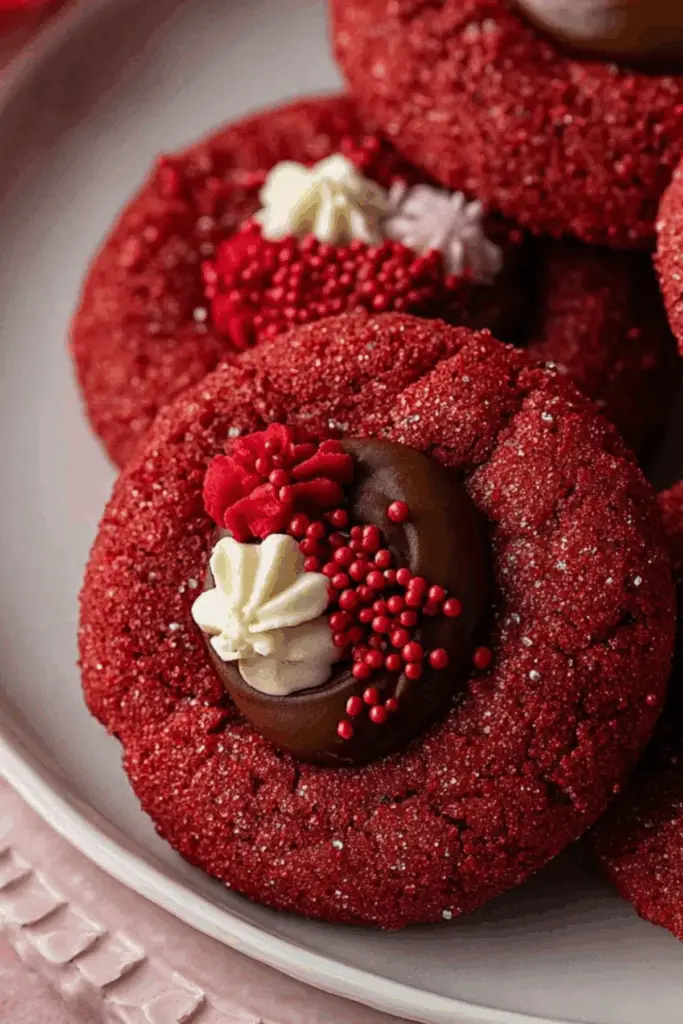 Hershey’s Red Velvet Blossoms Cookies with Hershey’s Kiss on top