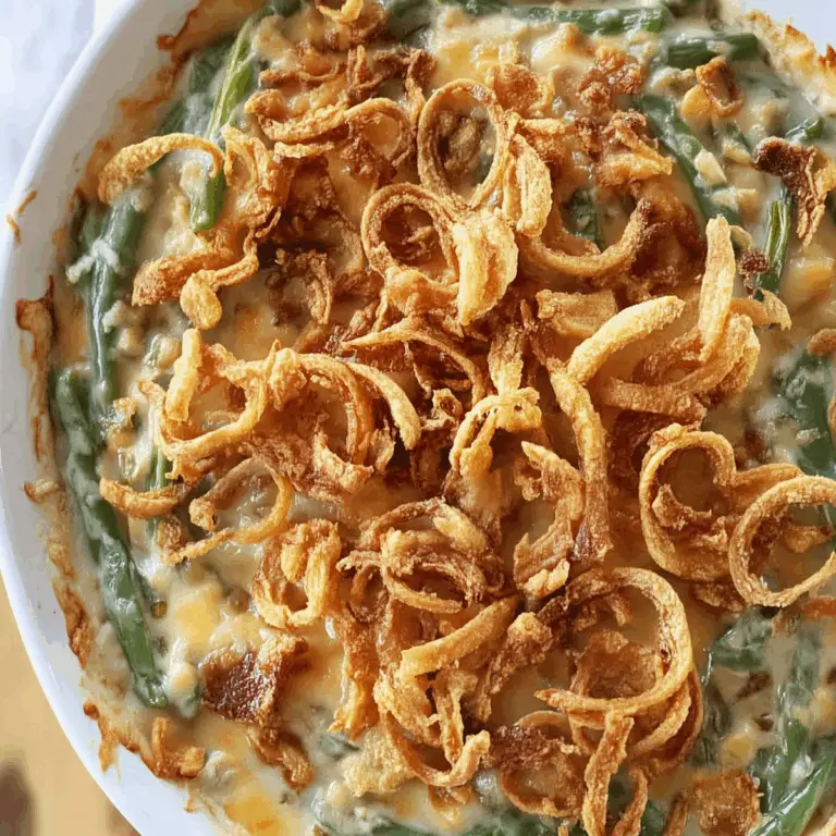 homemade green bean casserole with creamy sauce and crispy onions